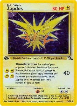 Zapdos 15/62  - 1st Edition Holofoil Fossil - Holo Rare