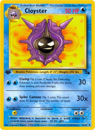 Cloyster 32/62  - 1st Edition Fossil - Uncommon