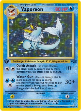 Vaporeon 12/64  - 1st Edition Holofoil Jungle - Holo Rare