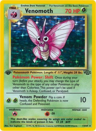 Venomoth 13/64  - 1st Edition Holofoil Jungle - Holo Rare