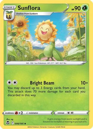 Sunflora 006/195  - Reverse Holofoil SWSH12 Silver Tempest - Uncommon