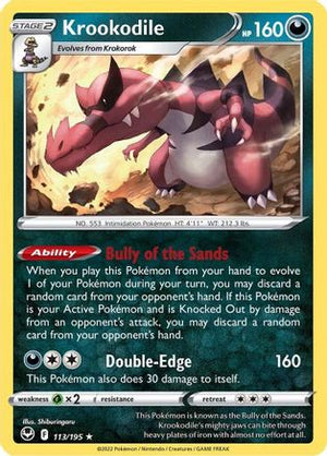 Krookodile 113/195  - Reverse Holofoil SWSH12 Silver Tempest - Holo Rare
