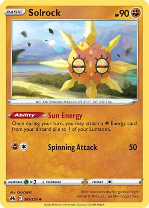 Solrock 069/159  - Reverse Holofoil Crown Zenith - Uncommon
