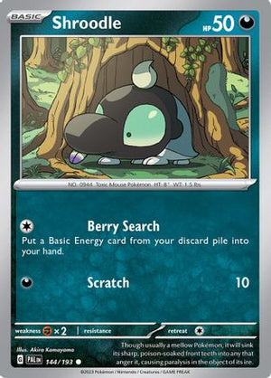 Shroodle 144/193  - Reverse Holofoil SV02 Paldea Evolved - Common