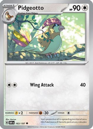 Pidgeotto 163/197  - Reverse Holofoil SV03 Obsidian Flames - Uncommon