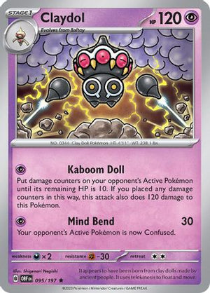 Claydol 095/197  - Reverse Holofoil SV03 Obsidian Flames - Rare