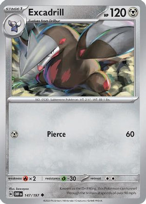Excadrill 147/197  - Reverse Holofoil SV03 Obsidian Flames - Uncommon
