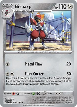 Bisharp 149/197  - Reverse Holofoil SV03 Obsidian Flames - Common