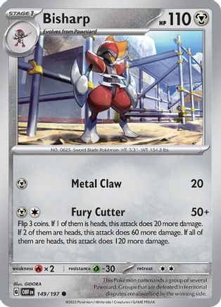 Bisharp 149/197  - Reverse Holofoil SV03 Obsidian Flames - Common