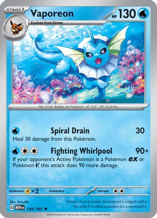 Vaporeon 134/165 - Reverse Holofoil SV Scarlet & Violet 151 - Rare CollectorsRealm Vaporeon 134/165 - Reverse Holofoil SV Scarlet & Violet 151 - Rare CollectorsRealm