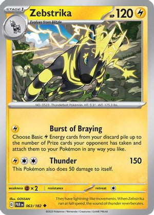 Zebstrika 063/182  - Reverse Holofoil SV04 Paradox Rift - Uncommon
