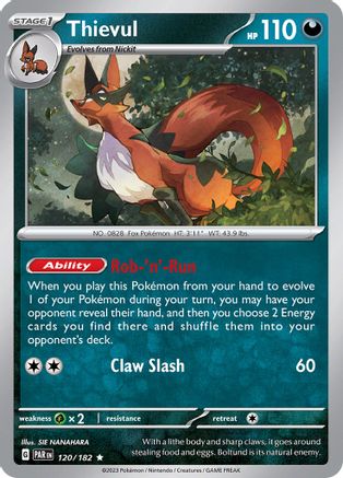 Thievul 120/182  - Reverse Holofoil SV04 Paradox Rift - Rare