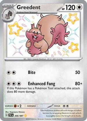 Greedent 206/091  - Holofoil SV Paldean Fates - Shiny Rare