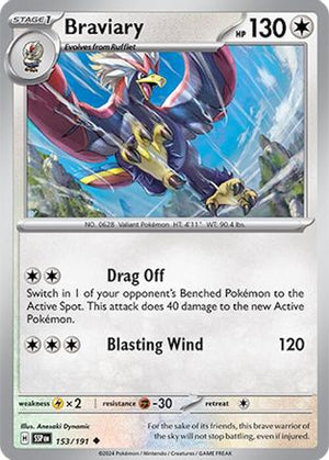Braviary 153/191  - Reverse Holofoil SV08 Surging Sparks - Uncommon