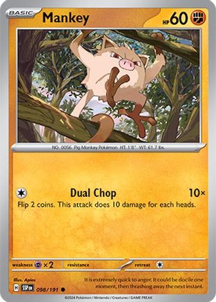Mankey 098/191  - Reverse Holofoil SV08 Surging Sparks - Common