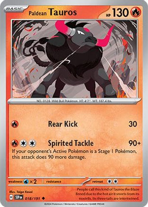 Paldean Tauros 018/191  - Reverse Holofoil SV08 Surging Sparks - Uncommon