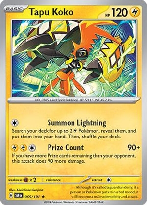 Tapu Koko 065/191  - Reverse Holofoil SV08 Surging Sparks - Rare