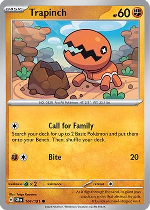 Trapinch 104/191  - Reverse Holofoil SV08 Surging Sparks - Common