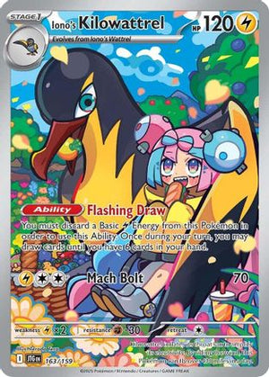 Iono's Kilowattrel 163/159  - Holofoil SV09 Journey Together - Illustration Rare