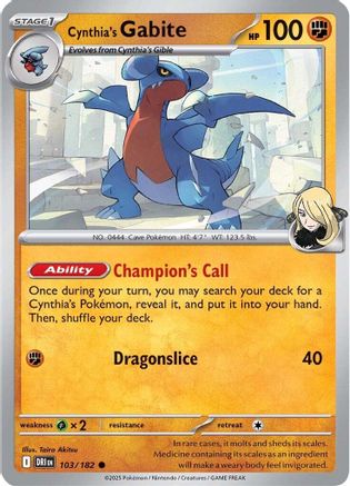Cynthia's Gabite 103/182  - Reverse Holofoil SV10 Destined Rivals - Common