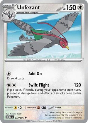 Unfezant 073/086  - Reverse Holofoil SV Black Bolt - Uncommon