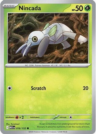 Nincada 016/132  - Reverse Holofoil ME01 Mega Evolution - Common