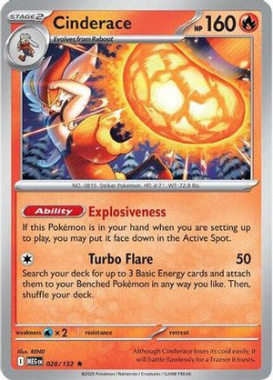Cinderace 028/132  - Reverse Holofoil ME01 Mega Evolution - Rare