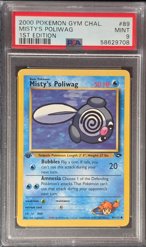 PSA 9 Misty's Poliwag #89-1st Edition Gym Challenge (9708)