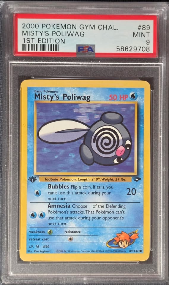 PSA 9 Misty's Poliwag #89-1st Edition Gym Challenge (9708)