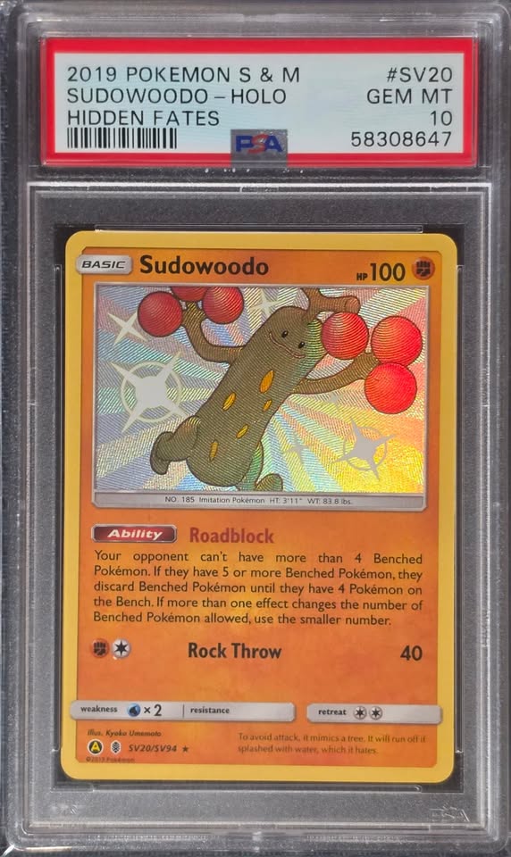 PSA 10 Sudowoodo #SV20-Hidden Fates Holo (8647)