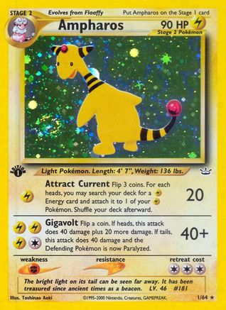 Ampharos 1/64  - 1st Edition Holofoil Neo Revelation - Holo Rare