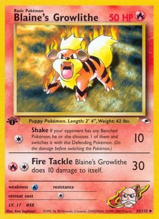Blaine's Growlithe 35/132  - 1st Edition Gym Heroes - Uncommon