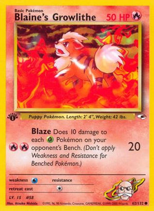 Blaine's Growlithe 62/132  - 1st Edition Gym Heroes - Common