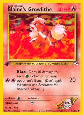 Blaine's Growlithe 62/132  - 1st Edition Gym Heroes - Common