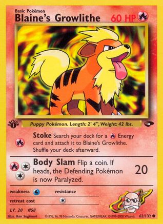 Blaine's Growlithe 62/132  - 1st Edition Gym Challenge - Common
