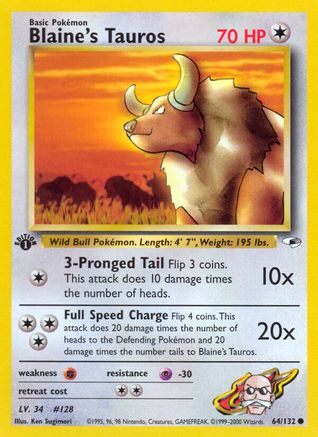 Blaine's Tauros 64/132  - 1st Edition Gym Heroes - Common