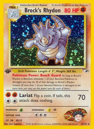 Brock's Rhydon 2/132  - 1st Edition Holofoil Gym Heroes - Holo Rare