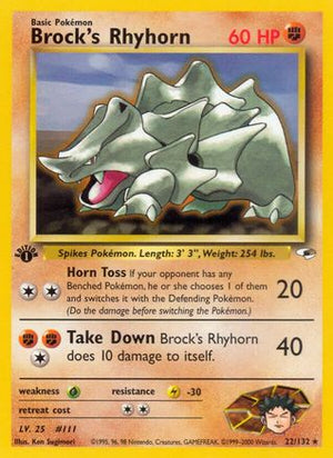 Brock's Rhyhorn 22/132  - 1st Edition Gym Heroes - Rare