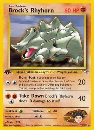 Brock's Rhyhorn 22/132  - 1st Edition Gym Heroes - Rare