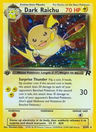 Dark Raichu 83/82  - 1st Edition Holofoil Team Rocket - Secret Rare