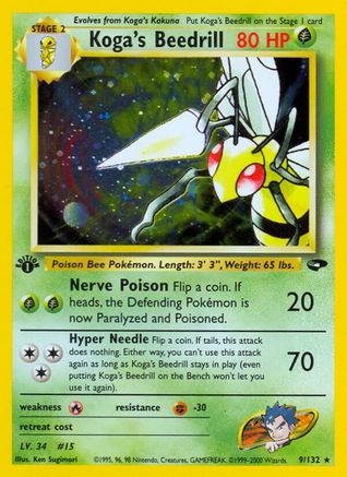 Koga's Beedrill 9/132  - 1st Edition Holofoil Gym Challenge - Holo Rare