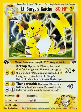 Lt. Surge's Raichu 11/132  - 1st Edition Holofoil Gym Challenge - Holo Rare