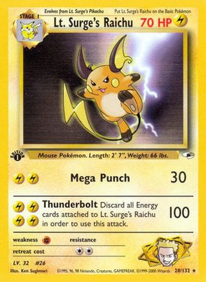 Lt. Surge's Raichu 28/132  - 1st Edition Gym Heroes - Rare