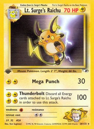 Lt. Surge's Raichu 28/132  - 1st Edition Gym Heroes - Rare