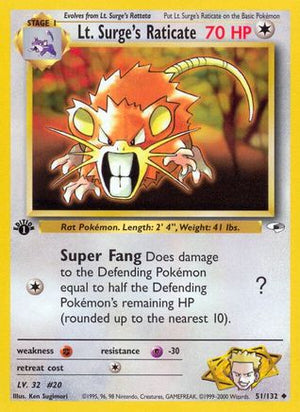 Lt. Surge's Raticate 51/132  - 1st Edition Gym Heroes - Uncommon