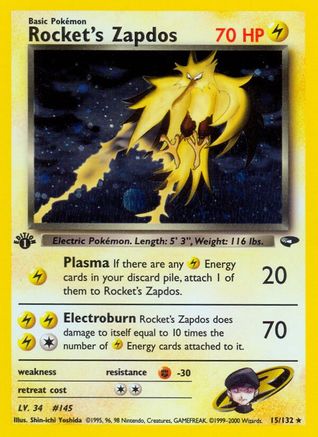 Rocket's Zapdos 15/132  - 1st Edition Holofoil Gym Challenge - Holo Rare