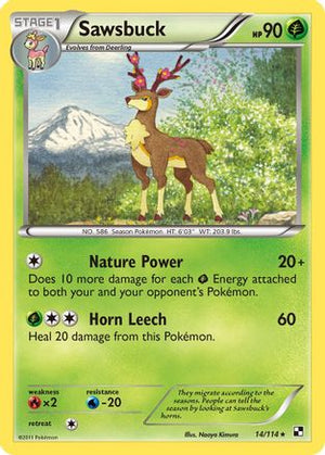 Sawsbuck 014/114  - Reverse Holofoil Black and White - Rare