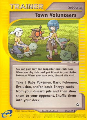 Town Volunteers 136/147  - Reverse Holofoil Aquapolis - Uncommon