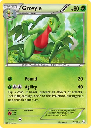 Grovyle 007/160  - Reverse Holofoil XY  Primal Clash - Uncommon