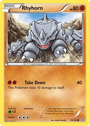 Rhyhorn 074  - Reverse Holofoil XY  Primal Clash - Common